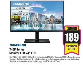Wellcome T45f series monitor led 24 fhd offerta