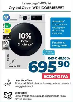 Sinergy SAMSUNG Lavasciuga 1.400 giri Crystal Clean WD11DG5B15BEET offerta