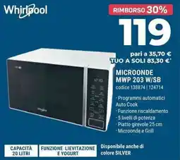 Sinergy Whirlpool MICROONDE MWP 203 W/SB offerta