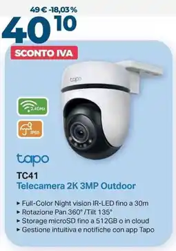 Sinergy tapo TC41 Telecamera 2K 3MP Outdoor offerta