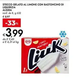 Bennet Stecco gelato al limone con bastoncino di liquirizia algida offerta