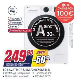 Trony LG LAVATRICE SLIM F2NX50S8TLB offerta