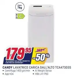 Trony CANDY LAVATRICE CARICA DALL'ALTO TCA473D3S offerta
