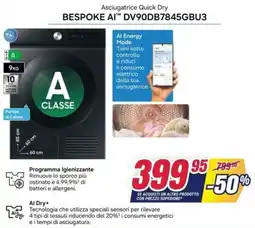 Trony SAMSUNG Asciugatrice Quick Dry BESPOKE AI DV90DB7845GBU3 offerta