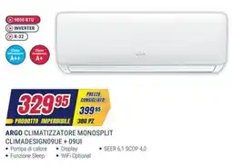 Trony ARGO CLIMATIZZATORE MONOSPLIT CLIMADESIGN09UE + 09UI offerta
