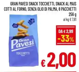 A&O Gran pavesi snack tocchetti, snack al mais cotti al forno, senza olio di palma, 8 pacchetti offerta