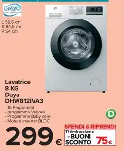 Carrefour Lavatrice 8 KG Daya DHW812IVA3 offerta