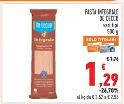 Conad Pasta Integrale De Cecco offerta