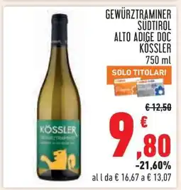 Conad Gewürztraminer Sudtirol Alto Adige DOC Kössler 750 ml offerta