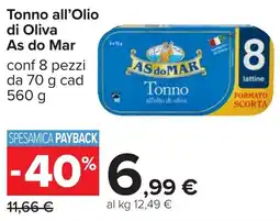 Carrefour Tonno all'Olio di Oliva As do Mar offerta