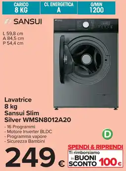 Carrefour Lavatrice Sansui Slim Silver WMSN8012A20 offerta