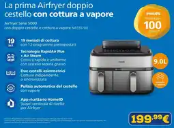 Euronics PHILIPS Airfryer Serie 5000 con doppio cestello e cottura a vapore NA555/00 offerta