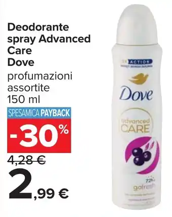 Carrefour Deodorante spray Advanced Care Dove offerta