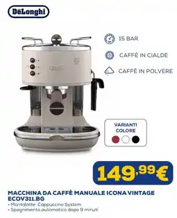 Euronics DeLonghi MACCHINA DA CAFFÈ MANUALE ICONA VINTAGE ECOV311.BG offerta