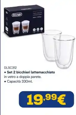 Euronics DeLonghi DLSC312 Set 2 bicchieri lattemacchiato offerta