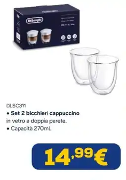 Euronics DeLonghi DLSC311 Set 2 bicchieri cappuccino offerta