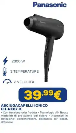 Euronics Panasonic ASCIUGACAPELLI IONICO EH-NE87-K offerta