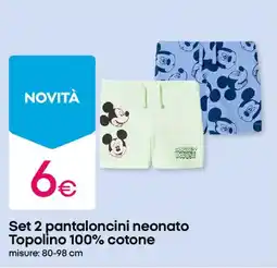 Pepco Set 2 pantaloncini neonato Topolino 100% cotone offerta