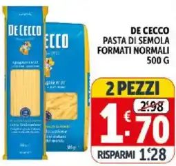 Deco Supermercati De cecco pasta di semola formati normali offerta
