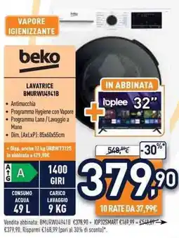 Unieuro beko LAVATRICE BMURWU4941B offerta