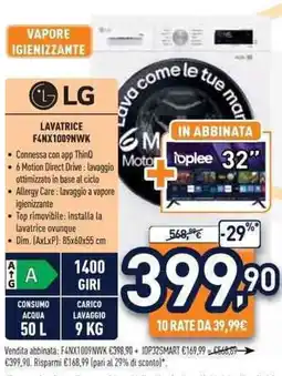 Unieuro LG LAVATRICE F4NX1009NWK offerta