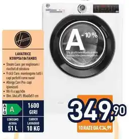 Unieuro Hoover LAVATRICE H3WPS6106TAMBS offerta