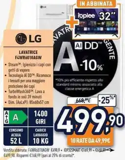 Unieuro LG LAVATRICE F4WR6010AGW offerta