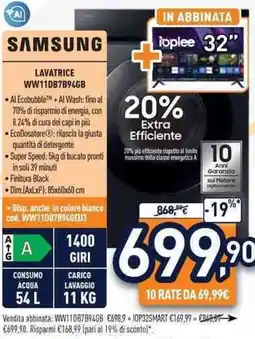 Unieuro SAMSUNG LAVATRICE WW11DB7B94GB offerta