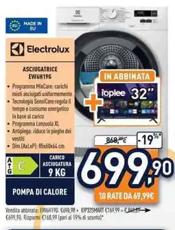 Unieuro Electrolux ASCIUGATRICE EW6H19G offerta