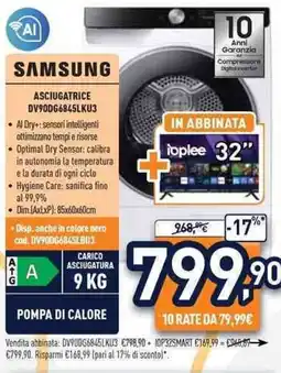 Unieuro SAMSUNG ASCIUGATRICE DV90D66845LKU3 offerta