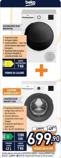 Unieuro beko ASCIUGATRICE SLIM BMTUR73EC offerta