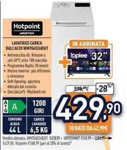 Unieuro Hotpoint ARISTON LAVATRICE CARICA DALL'ALTO WMTG6526BSIT offerta