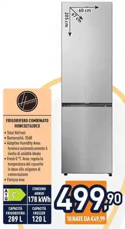Unieuro Hoover FRIGORIFERO COMBINATO HONCQ2T620CX offerta