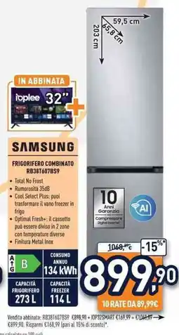 Unieuro SAMSUNG FRIGORIFERO COMBINATO RB38T607BS9 offerta