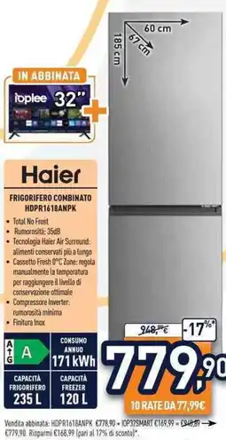 Unieuro Haier FRIGORIFERO COMBINATO HDPR1618ANPK offerta