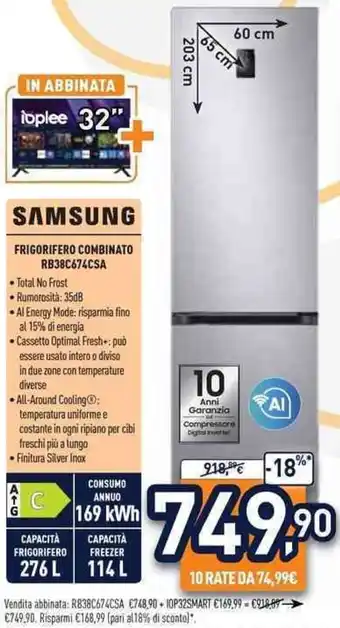 Unieuro SAMSUNG FRIGORIFERO COMBINATO RB38C674CSA offerta
