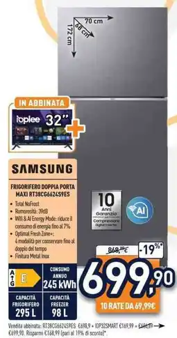 Unieuro SAMSUNG FRIGORIFERO DOPPIA PORTA MAXI RT38CG6624S9ES offerta