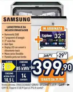 Unieuro SAMSUNG LAVASTOVIGLIE DA INCASSO DW60CG450B offerta