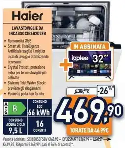 Unieuro Haier LAVASTOVIGLIE DA INCASSO XIB6B2D3FB offerta
