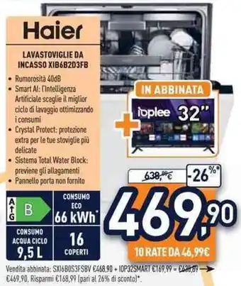 Unieuro Haier LAVASTOVIGLIE DA INCASSO XIB6B2D3FB offerta