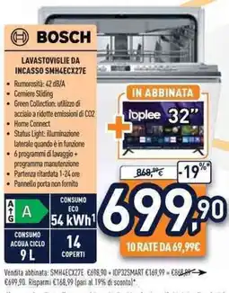Unieuro BOSCH LAVASTOVIGLIE DA INCASSO SMH4ECX27E offerta