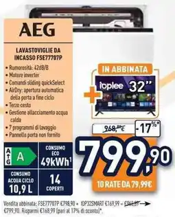 Unieuro AEG LAVASTOVIGLIE DA INCASSO FSE77707P offerta