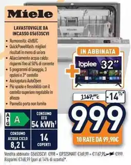 Unieuro Miele LAVASTOVIGLIE DA INCASSO G5653SCVI offerta