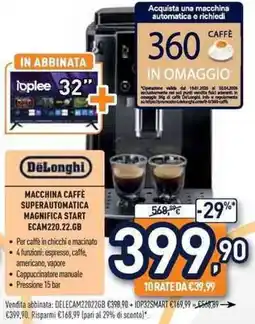 Unieuro DeLonghi MACCHINA CAFFÈ SUPERAUTOMATICA MAGNIFICA START ECAM220.22.GB offerta