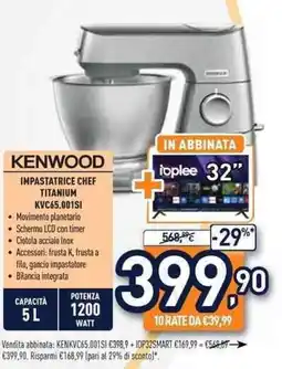 Unieuro KENWOOD IMPASTATRICE CHEF TITANIUM KVC65.001SI offerta