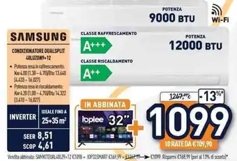 Unieuro Samsung condizionatore dualsplit 40luzon9+12 offerta