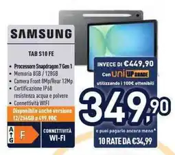 Unieuro SAMSUNG TAB S10 FE offerta