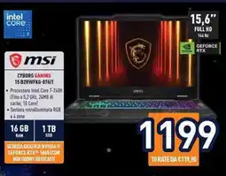 Unieuro msi CYBORG GAMING 15 B2RWFKG-076IT offerta
