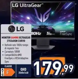 Unieuro LG MONITOR GAMING ULTRAGEAR 27GS60QN CURVO offerta