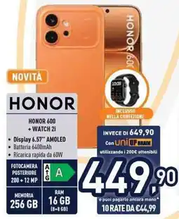 Unieuro Honor 600 +watch 2i offerta